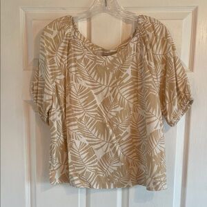 LOFT Beige Leaf Print Blouse